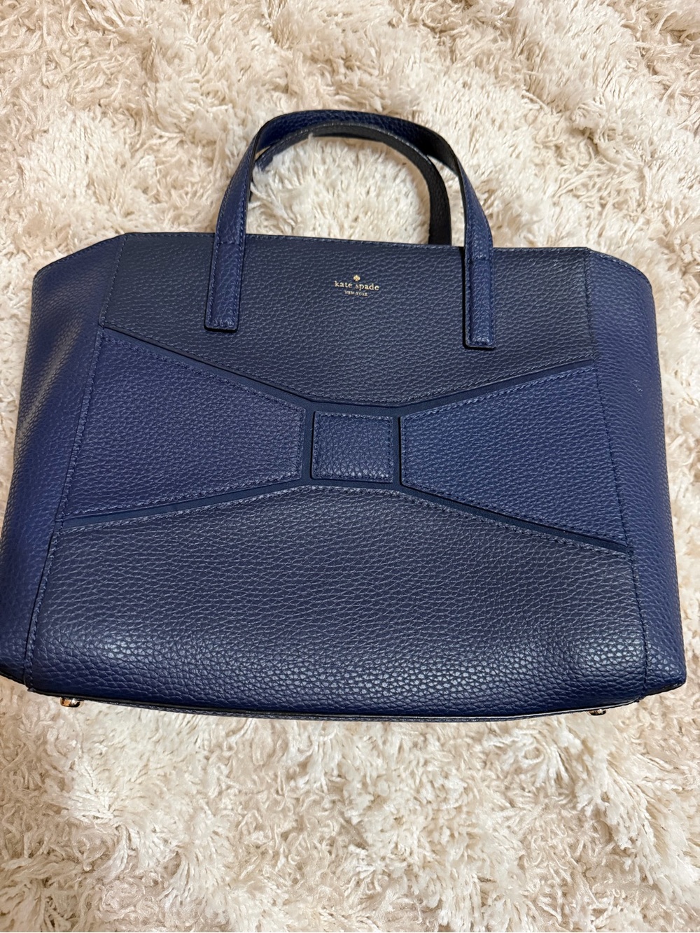 kate spade navy pebbled leather satchel with bow detail